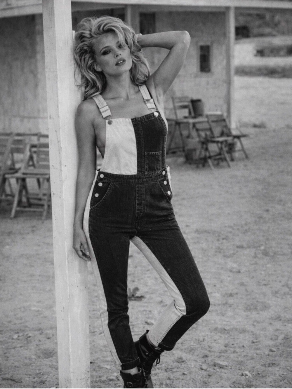 Guess Two-Tone Black & Cream Colour Block Slim Overalls Sz 26 90s Style